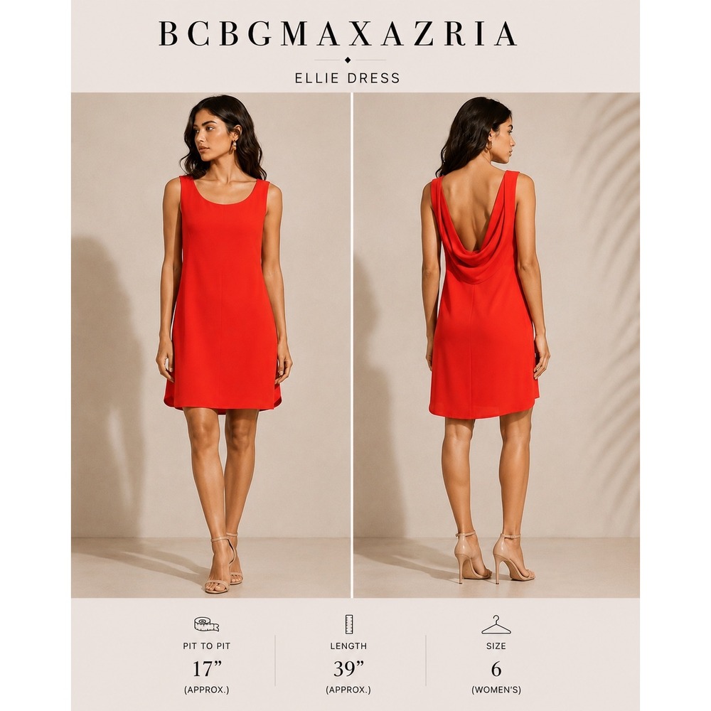 BCBGMAXAZRIA Ellie Dress Size 6 Bright Poppy Red Draped Cowl Back Shift LMQ68C64